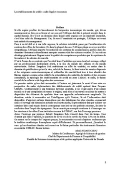Les etablissements de credit : cadre legal et ressources