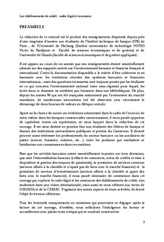 Les etablissements de credit : cadre legal et ressources