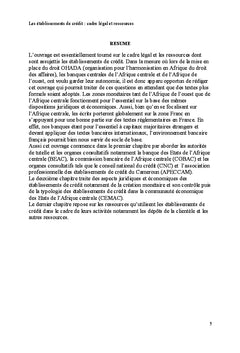 Les etablissements de credit : cadre legal et ressources