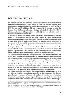 Les etablissements de credit : cadre legal et ressources