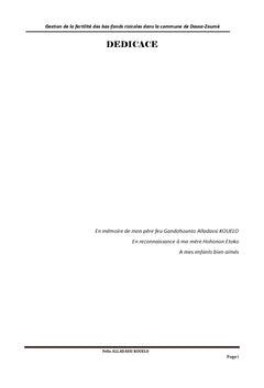 Gestion de la fertilite des bas-fonds rizicoles A Dassa-Zoume (BENIN)
