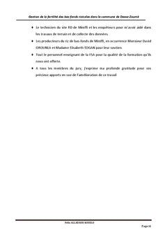 Gestion de la fertilite des bas-fonds rizicoles A Dassa-Zoume (BENIN)