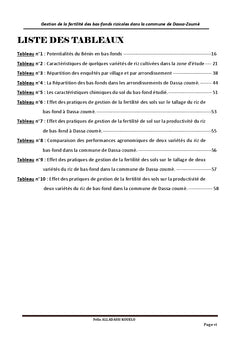 Gestion de la fertilite des bas-fonds rizicoles A Dassa-Zoume (BENIN)