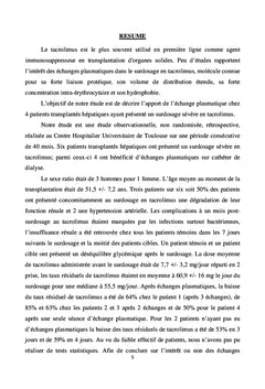 Surdosage en tacrolimus en transplantation hepatique: plasmapherese