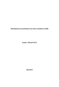 Determinants de la performance des ecoles secondaires en Haïti