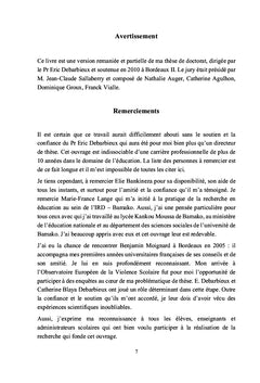 Climat et victimations scolaires au Mali