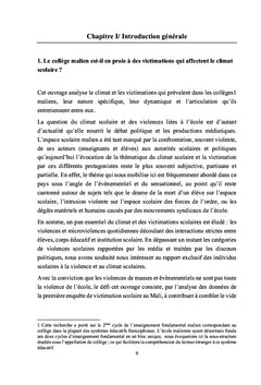 Climat et victimations scolaires au Mali