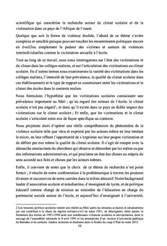 Climat et victimations scolaires au Mali
