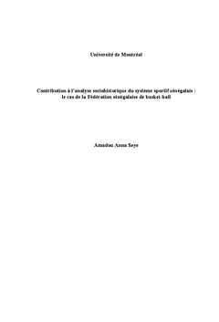 Analyse Socio historique de la federation senegalaise de Basket-Ball