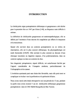 La cholecystite gangreneuse alithiasique postoperatoire