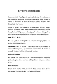 La cholecystite gangreneuse alithiasique postoperatoire