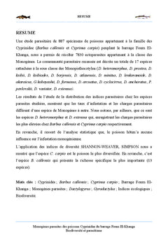 Monogenes parasites des poissons Cyprinidae du barrage Foum el-Khanga