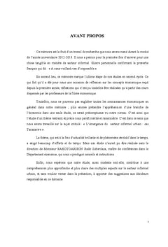 L'emergence du secteur informel urbain: Cas Tananarive