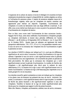Mise au point d'un protocole d'acclimatation de vitroplants de manioc