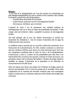 Les enjeux économiques de l'acte trois de la décentralisation: la question du financement