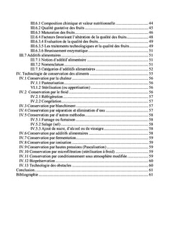 Biochimie, qualité et conservation des aliments