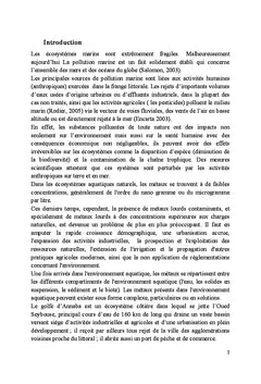 Évaluation de la contamination métallique du sédiment marin