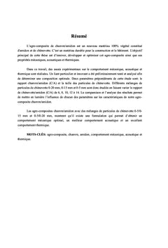 Developpement et optimisation d'un agro-composite chenevotte et amidon