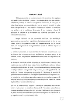 Optimisation et perennisation de l'exploitation de la carriere