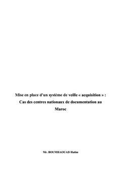 Mise en place d'un système de veille acquisition