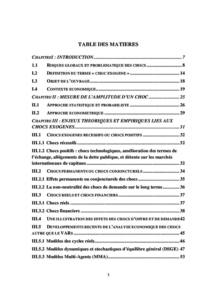 Tome I: Analyse des fluctuations induites par les chocs exogenes
