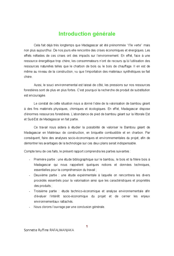 Valorisation du Bambou geant de Madagascar