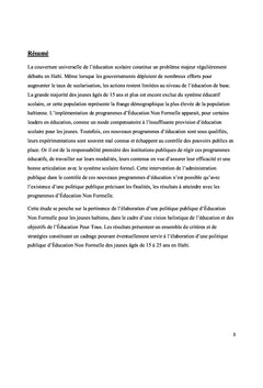 Vers l'élaboration d'une politique d'éducation non formelle en Haiti