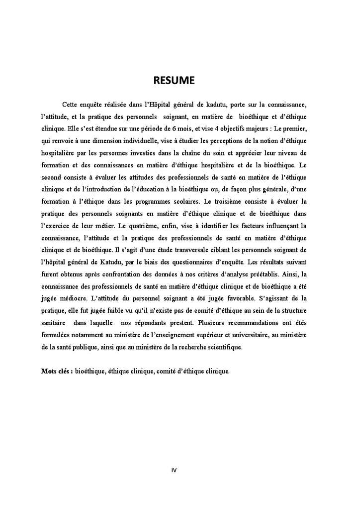 Pratique de l'éthique clinique et bioethique par le personnel soignant