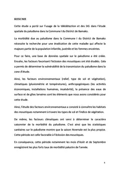 Etude Spatiale du paludisme dans la Commune I du District de Bamako
