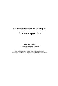 La modelisation en usinage : etude comparative