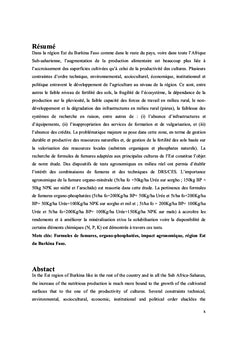 Technologies de gestion de la fertilité des sols - Impact agronomique