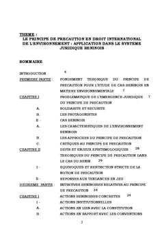 Le principe de précaution en Droit International de l'environnement