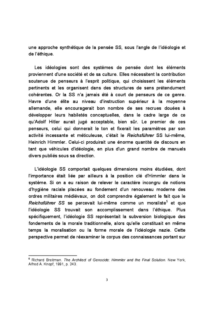 L'ideologie SS: les fondements theoriques de la Shoah