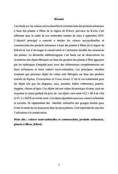 Valeur socioculturelles et commerciales des produits artisanaux
