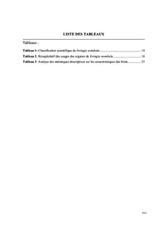 Evaluation des paramètres de croissance de l'essai de Irvingia wombolu