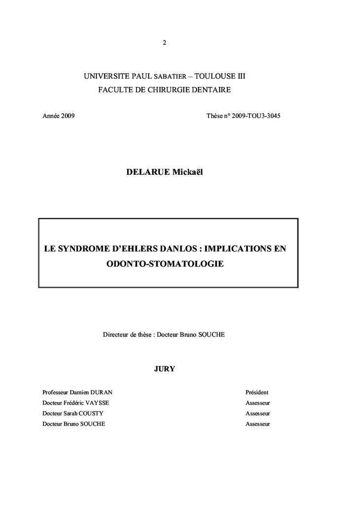 Le syndrome d'Ehlers-Danlos en odonto-stomatologie