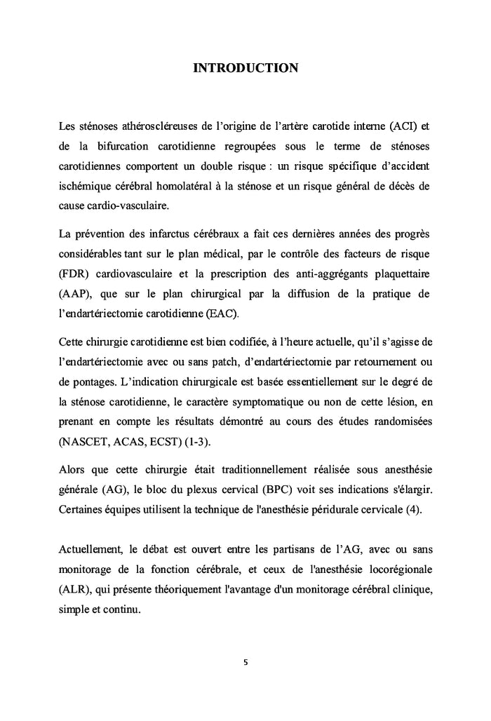 Anesthesie pour chirurgie de la carotide