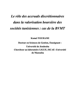 Le role des accruals discretionnaires dans la valorisation boursiere