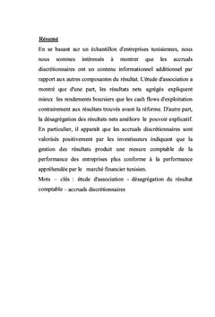Le role des accruals discretionnaires dans la valorisation boursiere