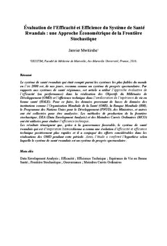 Evaluation de l'efficacite et efficience du systeme de Sante Rwandais