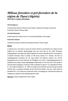 Milieux forestiers et pré-forestiers de la région de Tiaret (Algérie)