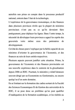 Gouvernance de l'économie et des finances provinciales: