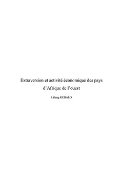 Extraversion et activite economique des pays de l'Afrique de l'ouest