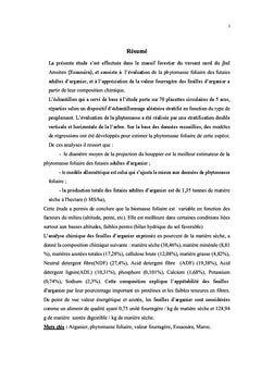 Phytomasse foliaire de l'Arganier et valeur fourragere
