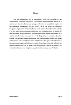 Les agences de notation extra-financiere et leur objectivite