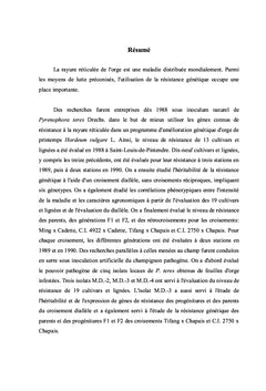 Heritabilite resistance A la rayure chez l'orge de printemps