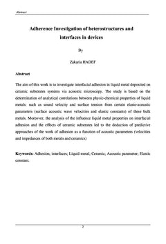 Etude de l'adhesion dans les systemes metaux liquides/ceramiques