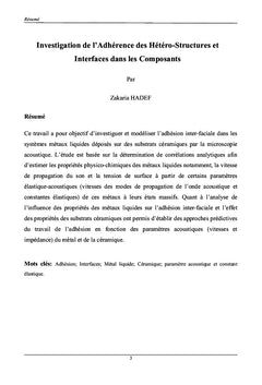 Etude de l'adhesion dans les systemes metaux liquides/ceramiques
