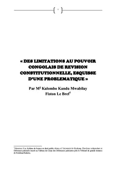 Des limitations au pouvoir congolais de révision constitutionnelle