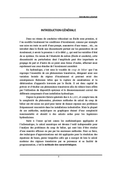 Simulation numerique du phenomene transitoire du coup de belier